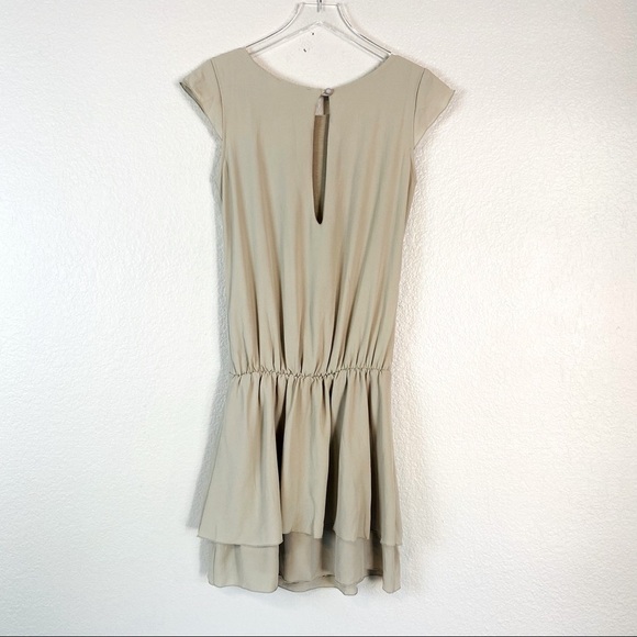 Ornella B Taupe Cap Sleeve Drop Waist Dress Size L - Picture 4 of 9